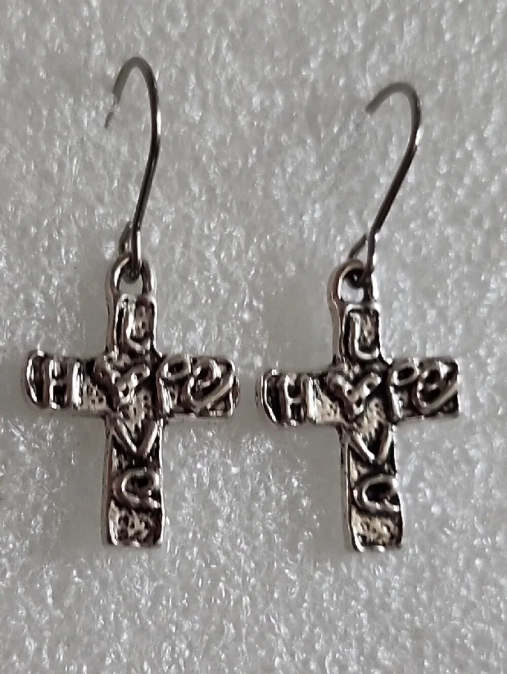 Hand Crafted Silver Cross Dangle Earrings - Silver